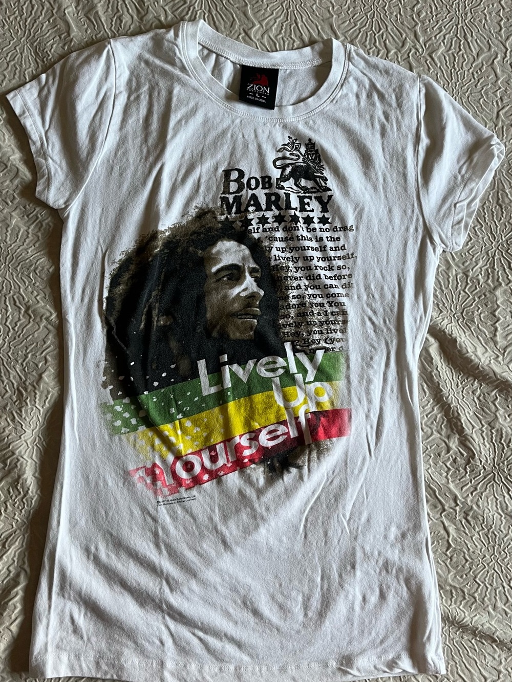 Zion Rootswear White Tee with Red Logo Tag